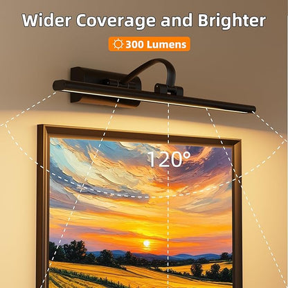 11.8" Picture Lights for Wall Battery Operated, Wireless Picture Light Rechargeable with Remote Timer, 3000K/4000K/6000K Dimmable Art Lights for Paintings Picture Frames Gallery Dartboard, Black