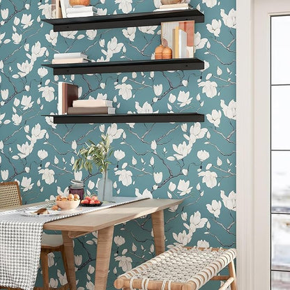 Blue and White Wallpaper Peel and Stick Vintage Floral Contact Paper for Bedroom Waterproof Self Adhesive Boho Leaf Wall Paper for Cabinets Locker Walls Bookcase Decor 17.5" X 118"