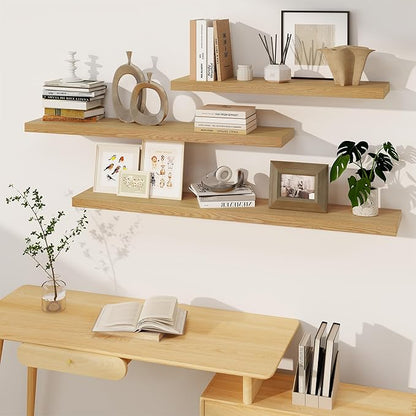 Fun Memories Floating Shelves, 8 Inch Deep Floating Shelves, Rustic Wood Fireplace Mantel 48 in Long, 48 x 8 Floating Wall Shelves for Living Room, Kitchen, Bedroom, Oak Color, 1 Pack