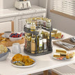 Lazy Susan Spice Rack Organizer For Cabinet With Adjustable Height, 12 inch Rotating Countertop Seasoning Organizer For Tall Bottle, 2-Tier Spining Turntable Spice Holder For Pantry