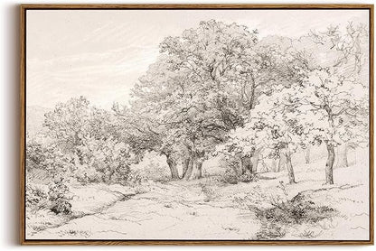 OIQArtOIQ Vintage Landscape Canvas Wall Art Framed Natural Scenery Painting Artwork Prints France Country Wilderness Farmhouse Decor Pictures Kitchen Bedroom Living Room Bathroom