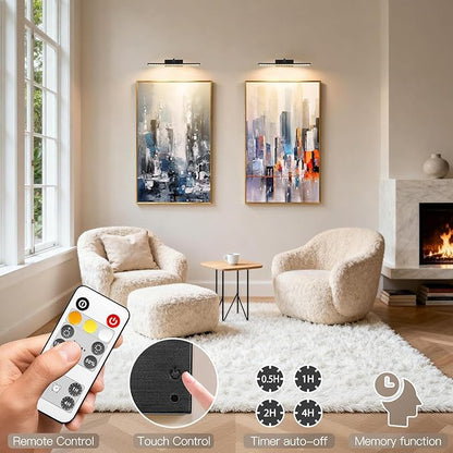 Picture Light for Wall 5200mAh Rechargeable and Battery Operated 2in1,Painting Lights for Art Display Gallery,Rotatable Dimmable Timer/Lighting up Pictures Poster Frame Dartboard in Room Hallway
