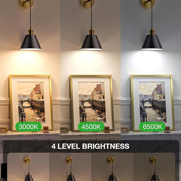 NIORSUN Gold & Black Battery Operated Wall Sconce Set of 2, 5200mAh Dimmable Detachable Bulbs and Remote Wireless Rechargeable Wall Lights, 9 Colors Sconces Wall Decor for Bedroom Living Room Hallway
