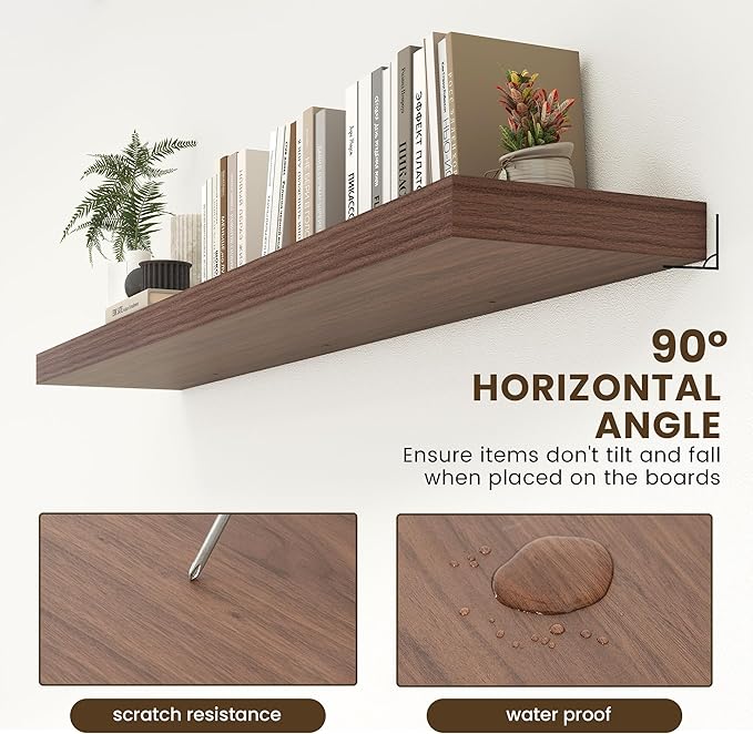 72 Inch Walnut Floating Shelf | 12 Inch Deep Floating Shelves Set of 1 | 72