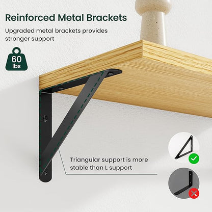 Floating Shelves, 8 Inch Deep Rustic Wood Wall Storage, 36W x 8D Wall Shelves Set of 2, Heavy Duty Metal Brackets, Industrial Book Shelf for Living Room, Kitchen, Bathroom, Bedroom, Oak