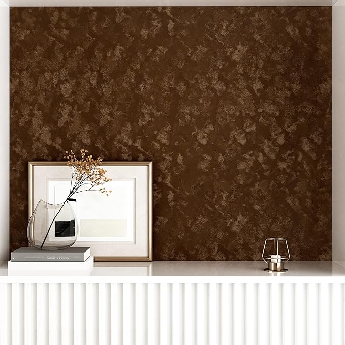 Wallercity Deep Brown Velvet Peel and Stick Wallpaper Self Adhesive Felt Sheets Wallpaper for Walls Cabinets Soft Flocking Fabric Contact Paper for Dressing Table Crafts Jewelry Box Shelf 11.8x78.7 IN