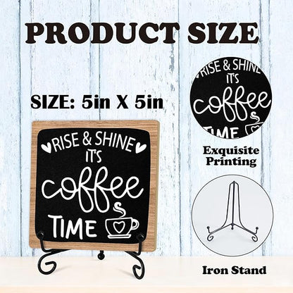 Coffee Desk Decor Sign, Coffee Time Sign With Stand For Farmhouse Home Kitchen Table, Wine Sign For Farmhouse Home Kitchen Bar Shelf Table, Gifts For Family Friend Coworker-08