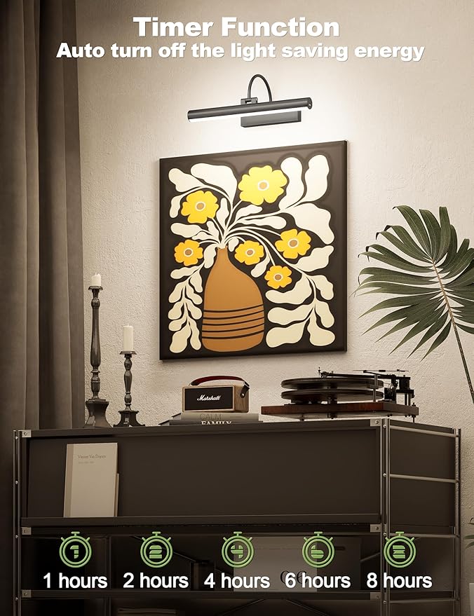 Bridika Picture Light for Wall with Remote, Rechargeable Battery Operated Picture Light, 3 Color Modes and Dimmable Classic Art Lights for Paintings, Gallery, Bedroom, Bathroom with Timer Black 2