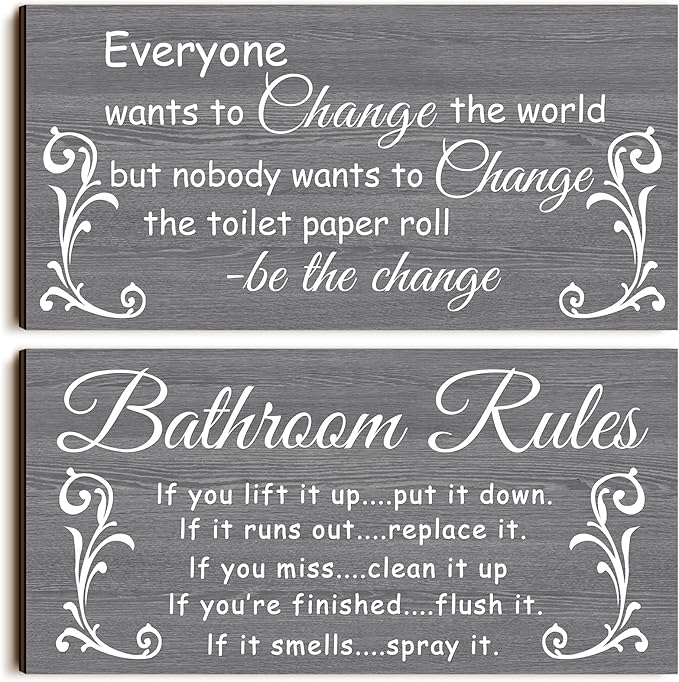 Jetec 2 Pieces Funny Bathroom Signs Bathroom Wall Decor Toilet Wall Accessories Farmhouse Toilet Rustic Wooden Signs, 12x6 Inch(Elegant Style)