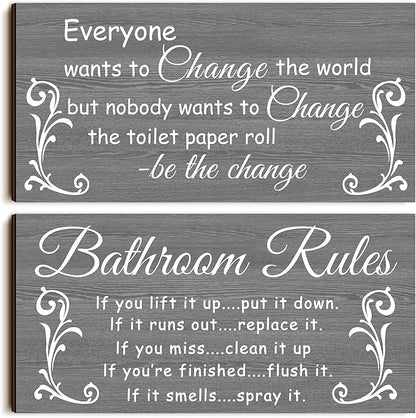 Jetec 2 Pieces Funny Bathroom Signs Bathroom Wall Decor Toilet Wall Accessories Farmhouse Toilet Rustic Wooden Signs, 12x6 Inch(Elegant Style)