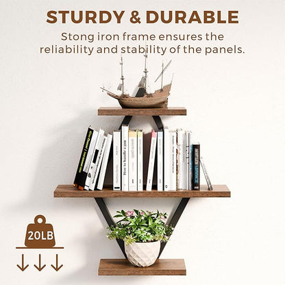 Floating Shelves, Wall Shelf Set of 2, Wall Mounted Shelves, 3-Tier Hanging Wall Shelves for Bathroom, Living Room, Bedroom, Kitchen, Office (Rustic Brown)