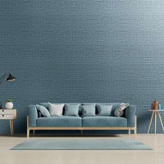 Yancorp 10ft Textured Fabric Teal Blue Wallpaper Faux Grasscloth Green Peel and Stick Self-Adhesive Linen Removable Wallpaper Cabinets Counter Top Liners
