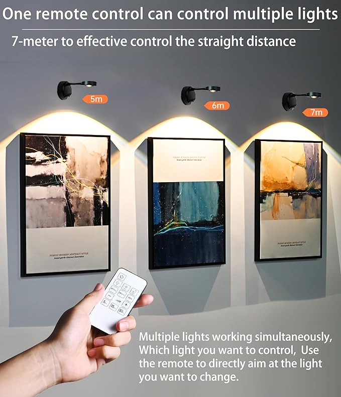 2200mAh Motion Sensor Picture Light, Spotlight Painting, LED Wall Sconce, Night Light Lamp, Rechargeable Battery Operated 3 Color & Dimmable Magnetic 360° Rotation with Remote (Black, 2 Pcs)