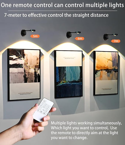 2200mAh Motion Sensor Picture Spotlight Painting Light, LED Wall Sconce, Night Light Lamp, Rechargeable Battery Operated 3 Color & Dimmable Magnetic 360° Rotation with Remote (Black, 1 Pcs)