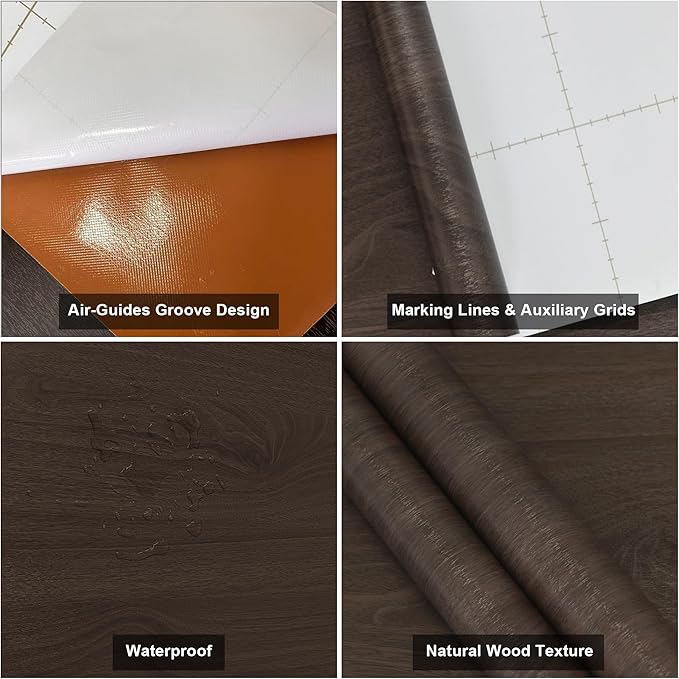 Wood Grain Wallpaper Dark Peel and Stick Wallpaper Waterproof Faux Wood Contact Paper Self Adhesive Wall Paper Wood Vinyl Wrap for Countertop Kitchen Cabinets Desk Table Shelf Liner 16