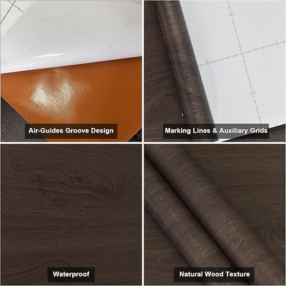 31.5"x354" Extra Wide Big Roll Dark Brown Wood Contact Paper Peel and Stick Wooden Wallpaper Vinyl Contact Paper Wood Wrapping Paper Self Adhesive Wallpaper for Walls Furniture Office Bedroom Wardrobe