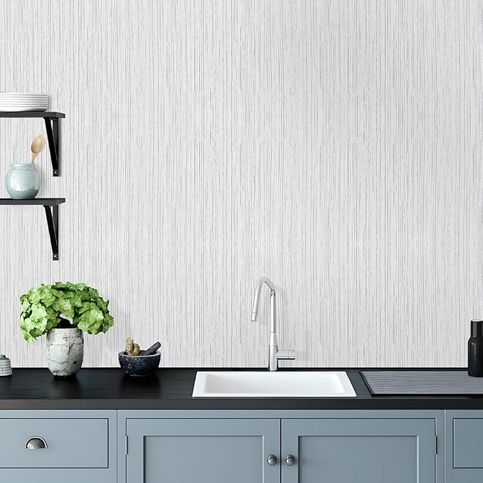 Beige Grey Grasscloth Wallpaper Peel and Stick 15.74