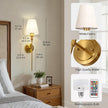 DORESshop Battery Operated Wall Sconce Set of 2, 7 Color Wireless Wall Light Easy to Install, Sconce Wall Decor Set of 2 for Bedroom, Living Room, Fabric Linen Shade, Gold, 24.6in