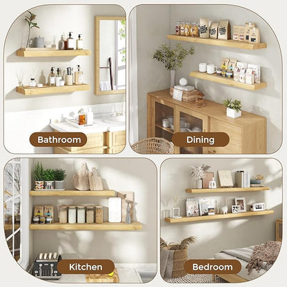 RICHFOCUS Live Edge Wood Floating Shelves 72" Natural Solid Wood Wall Mounted Shelf|Extra Long Floating Shelves for Wall with Invisible Bracket for Bathroom Kitchen Room|1Pcs, Natural