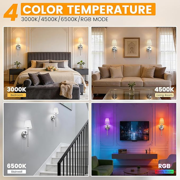 LUTEC Battery Operated Wall Sconce Set of 2,Rechargeable Wall Sconce, 12 Colors Wireless Wall Sconces with 5200mAh RGB Dimmable and Remote,Rechargeable Sconces Decor for Bedroom/Living Room/Hallway