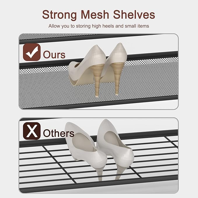 Shoe Rack - Sturdy Steel Shoe Organizer for Front Door Entrance Closet Entryway with Spacious Top - Industrial Style Strong Mesh Storage Shelves (5-Tier 11.8