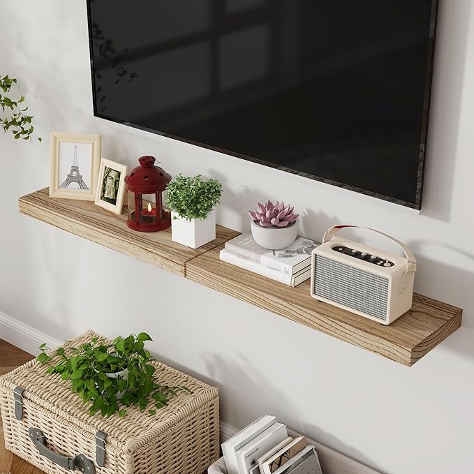 Axeman Floating Shelves, 2 Pack 8 Inch Deep Modern Solid Wood Wall Shelves for Storage, Wall Mounted Display Shelving with Invisible Heavy-Duty Metal Bracket, 24