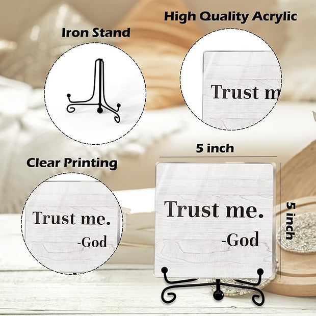 Modern Farmhouse Decor, Home Decor For Living Room, Boho Chic Aesthetic Shelf Decorations, Christian Trust Me God Acrylic Sign, Farmhouse Entryway Tv Stand Fireplace Coffee Table Decoration (16)