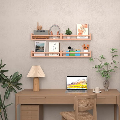 Nursery Shelves, Floating Bookshelves for Wall Set of 4, Baby Nursery Decor, Solid Wood Wall Mounted Shelves for Books (Natural Wood)