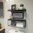 WOPITUES Floating Shelves for Wall Decor Sign, Bathroom Organizers and Storage, Bathroom Shelves Over Toilet with Metal Guardrail-Black