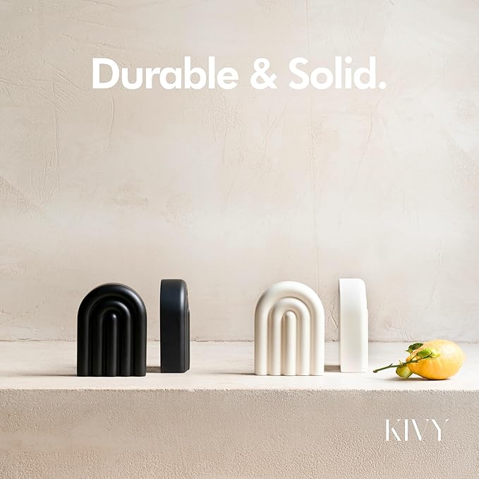 KIVY Concrete Book Ends for Shelves [Heavy Duty BOOKENDS] - Bookends Decorative for Heavy Books - Modern Trendy Book Ends - Book Stopper for Shelves - Book Holders for Shelves (White Bookends)