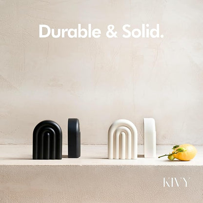 KIVY Concrete Book Ends for Shelves [Heavy Duty BOOKENDS] - Bookends Decorative for Heavy Books - Modern Trendy Book Ends - Book Stopper for Shelves - Book Holders for Shelves (White Bookends)