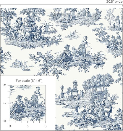 NextWall Chateau Toile Peel and Stick Wallpaper (Navy Blue)