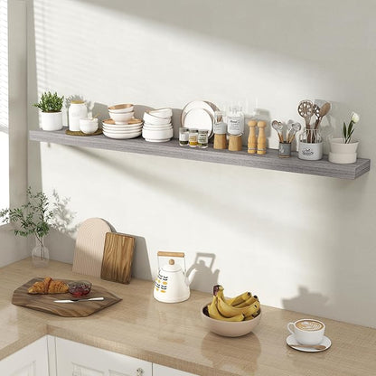 55 Inch Floating Shelves for Wall 1 Pack, 55" Wall Shelves for Books, Storage, Decor, Wall Mounted Floating Shelf with Invisible Brackets for Kitchen, Living Room, Gray