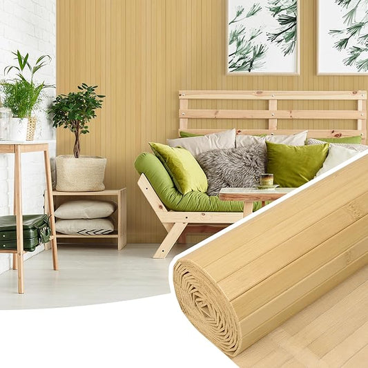 2 Pack Bamboo Wall Panel for Interior Wall Decor, Renewable Pole Wrap Wainscoting Roll Bamboo Covering Paneling for Wall Ceiling Office Bedroom Living Room (48" H x 96" L, Light-Carbonized)
