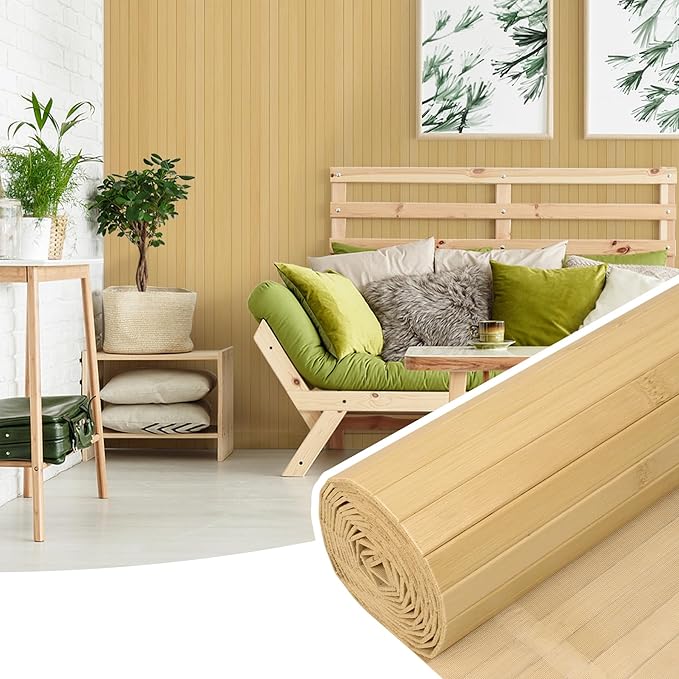 Bamboo Wall Panel for Interior Wall Decor, Renewable Pole Wrap Wainscoting Roll Bamboo Covering Paneling for Wall Ceiling Office Bedroom Living Room (12" H x 96" L, Light-Carbonized)