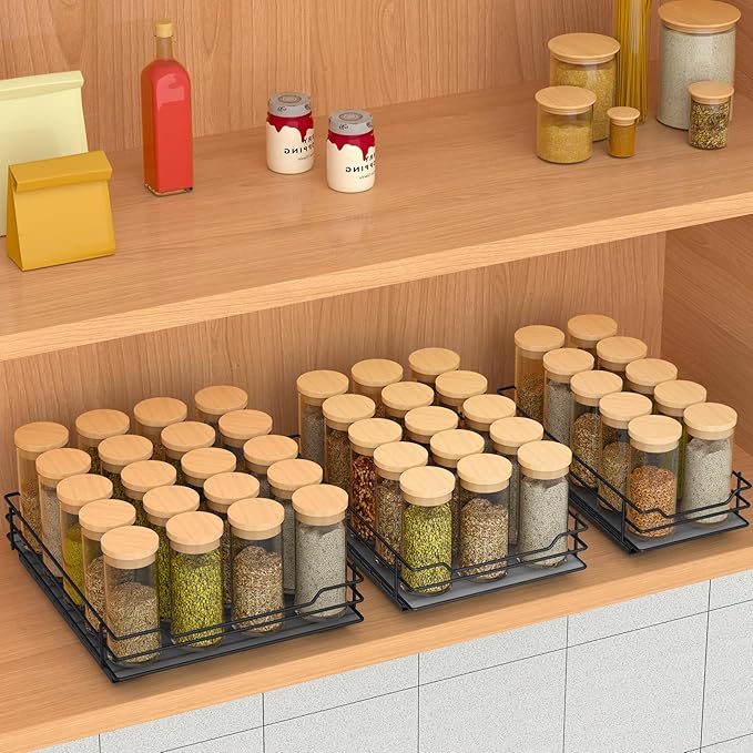 Pull Out Spice Rack Organizer for Cabinet, Heavy Duty Slide Out Spice Rack Organizer for Kitchen Cabinets and Pantry, Fits Spices, Sauces, Canned Food (4.5''Wx10.5''Dx2.5''H)