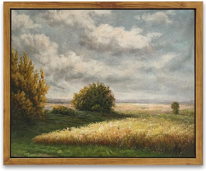 SHENIFY Vintage Landscape Framed Canvas Wall Art Grassland Classic Wall Prints Farmhouse Kitchen Office Decor - 8x10in Natural Framed