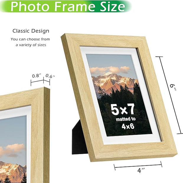 FrameWorks 2-Pack, 5x7 Matted to 4x6 Picture Frame, Natural Oak – Classic Wooden Photo Frame with Tempered Glass, Modern Matte Finish for Prints, Posters, Certificates & Wall Decor – Gallery-Ready