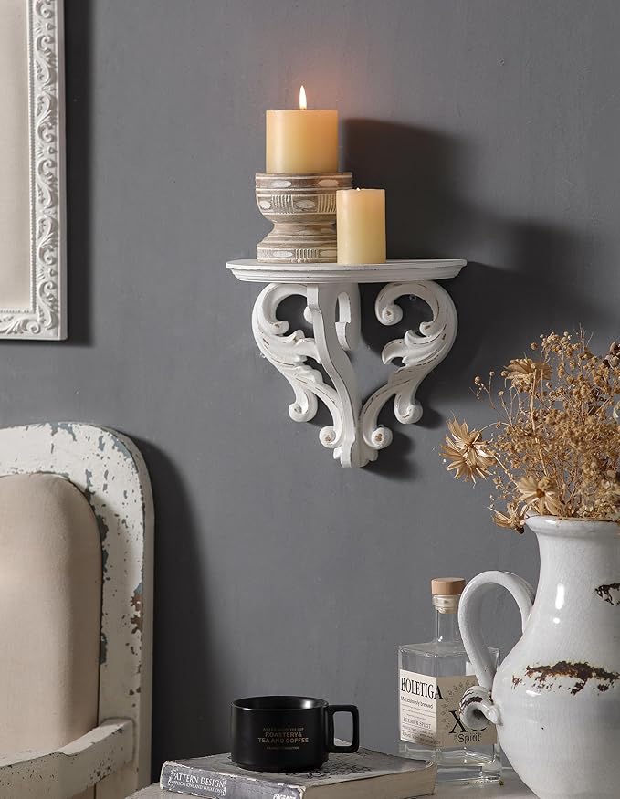 SOFE Farmhouse 10 Inches Wide Floating Shelves for Wall - Vintage Shelf Wooden - Distressed White Wall Shelf Small - Decorative Book Shelves Walls for Room