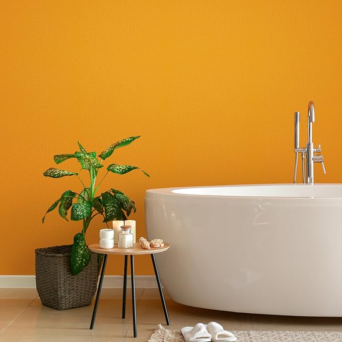 WADILE Grasscloth Peel and Stick Wallpaper 15.7in x 196.8in, Textured Contact Paper for Cabinets, Faux Linen Wall Paper Pull and Stick, Fabric Vinyl Wallpaper Self Adhesive Orange