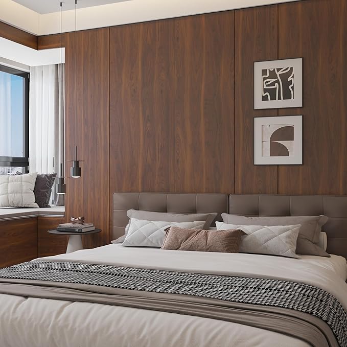 BOMENG Walnut Wood Contact Paper 16x79 inch Dark Brown Wood Wallpaper Peel and Stick Waterproof Removable Faux Wood Grain Vinyl Wrap Vintage Countertop Paper for Drawer Liner Cabinets Walls Desk
