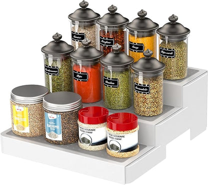 YAN & HIN Expandable Spice Rack Organizer for Cabinet (2 Pack), 3-Tier Tiered Spice Shelf Organizer with Non-Skid Surface, Adjustable Pantry Organizer for Spices, Cans & Medicine Cabinet