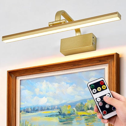 Picture Light,Picture Lights for Wall Cordless,16" Picture Lights with Timer and Dimmable,Battery Wall Lights for Display Gallery Painting Art Frame Portrait-L Gold