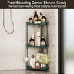 Orimade Rustproof 3 Tier Floor Standing Corner Shower Caddy Organizer, Plastic Metal Splicing Floor Corner Shelf Rack Stands for Bathroom, Dark Green