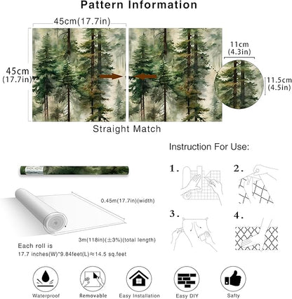 HAOKHOME Forest Peel and Stick Wallpaper Tree Wall Paper Wood Removable for Bedroom Green Contact Paper 17.7in x 9.8ft