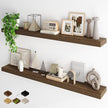 Fun Memories 55 Inch Fireplace Mantel - Long Floating Shelf, Wall Mounted Farmhouse Display with Invisible Heavy Duty Metal Bracket, 2 Pack, Walnut