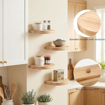 Small Wood Floating Shelves (2-Pack, 6-inch Diameter) - Round Sturdy Invisible Wall Mount Display for Small Plants,Toys,Bathroom,Living Room Storage & Modern Rustic Décor (Carbonized Brown)