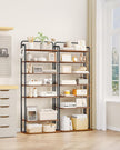 8 Tiers Widened Vertical Shoe Rack, Narrow Shoe Tower, Tall Shoes Shelf with 2 Hooks, Adjustable Shelves, Corner Shoes Shelves for Small Spaces, Entryway, Living Room, Rustic Brown SR12501B
