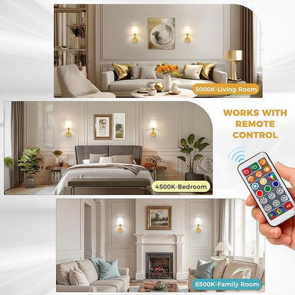 DORESshop Battery Operated Wall Sconce Set of 2, Wall Light Wireless Easy to Install, Dimmable and Adjustable Sconces Wall Decor, Rechargeable Wall Lamp for Bedroom, Living Room, Gold 13.8in