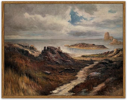 SHENIFY Landscape Framed Canvas Wall Art Vintage Classical Seaside Path Wilderness Prints Modern Hallway Bathroom Office Decor - 11x14in Natural Framed